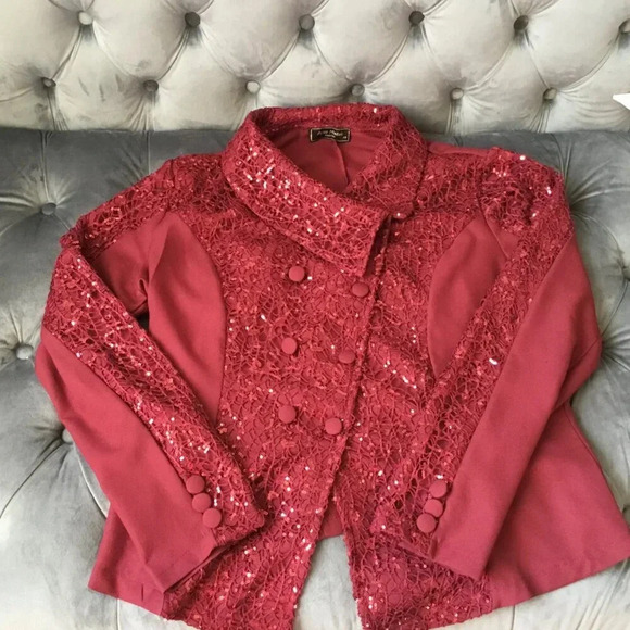 Set Jacket Skirt Maxi Lace sequins Burgund  Evening Formal Sz 14 US Women PLUS - Picture 5 of 10